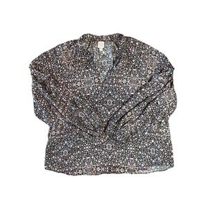 Roan + Ryan Size Medium Black Floral V Neck Blouse Western Boho